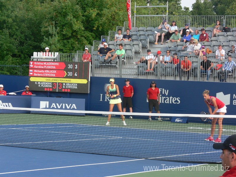 Kristina Mladenovic (FRA) and Karolina Pliskova (CZE) on Grandstand playing Michaella Krajicek (NED) and Barbora Strycova (CZE) 13 August 2015 Rogers Cup Toronto