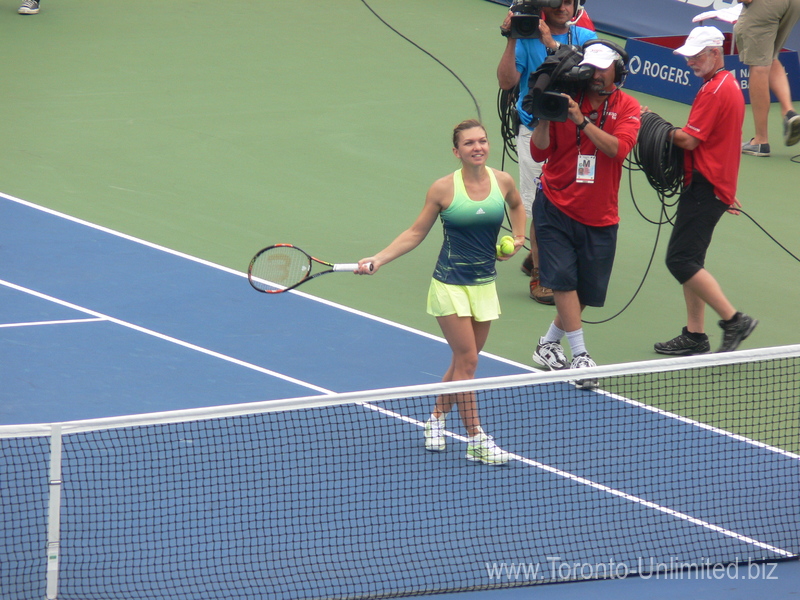 Simona Halep won her quarter-final match against Agnieszka Radwanska on  Centre Court 14 August 2015 Rogers Cup Toronto