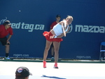 Barbora Strycova is serving to Sabine Lisicki (GER) on Court 1 on 12 August 2015 Rogers Cup in Toronto