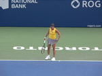Flavia Pennetta serving on Centre Court in a match with Serena Williams 11 August 2015 Rogers Cup Toronto 