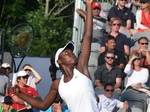 Francoise Abanda (CDN) with her serve to Andrea Petkovic (GER) 11 August 2015 Rogers Cup Toronto 