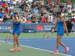 Hao-Ching Chan and Yung-Jan Chan (TPE) on Grandstand Court playing Martina Hingis and Sanja Mirza 14 August 2015 Rogers Cup Toronto