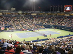 Polona Hercog and Ana Ivanovic playing on Centre Court late evening 13 August 2015 Rogers Cup Toronto