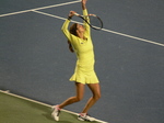 Julia Georges serving on Centre Court to Agnieszka Radwanska (POL) 12 August 2015 Rogers Cup Toronto