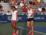 Barbora Strycova (CZE) and Michaella Krajicek (NED) playing doubles match on Grandstand Court against Kristine Mladenovic (FRA) and Karolina Pliskova (CZE) 13 August 2015 Rogers Cup Toronto 