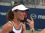 Martina Hingis poses for photos after her oubles winning match 14 August 2015 Rogers Cup Toronto