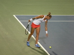 Polona Hercog (SLO) is preparing her serve to Ana Ivanovic (SRB) on Centre Court 13 August 2015 Rogers Cup in Toronto