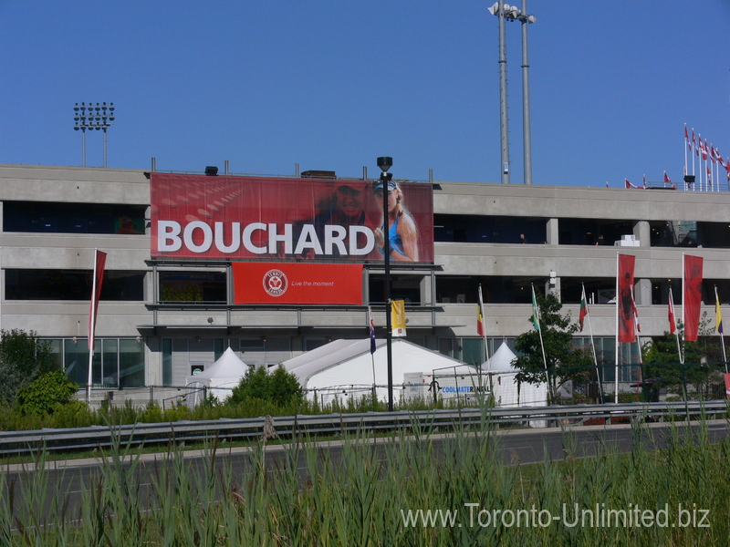 BOUCHARD a sign promoting Canadian player hangs on Aviva Centre home of Rogers Cup 2015 Toronto 