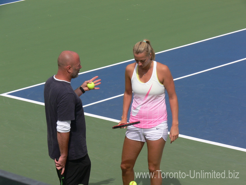 Patra Kvitova with her couch David Kotyza on practice court 10 August 2015 Rogers Cup Toronto 