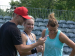Safarova and Mattek-Sands are viewing the video thtat Rob Stackley took 16 August 2015 Rogers Cup Toronto