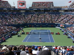 Kei Nishikori (JPN) and Novak Djokovic (SRB) are playing in full-packed Centre Court in singles final 31 July 016 Rogers Cup in Toronto