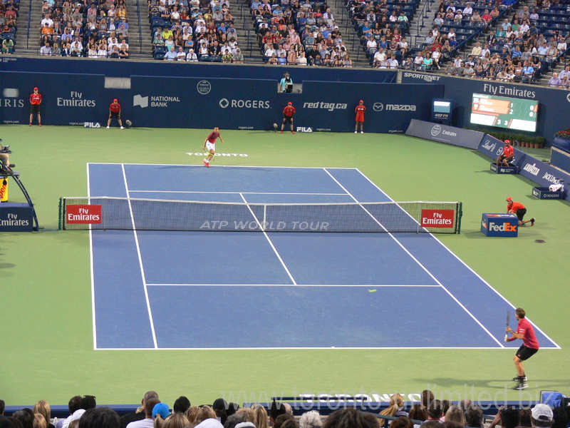 Mikhail Youzhny (RUS) serving to Stan Wawrinka on Centre Court 26 July 2016 Rogers Cup in Toronto