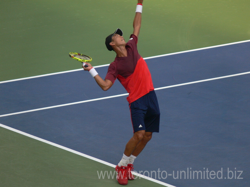 Yen-Hsun LU (TPE) serving on Centre Court to Milos Raonic (CDN) 27 July 2016 Rogers Cup Toronto 