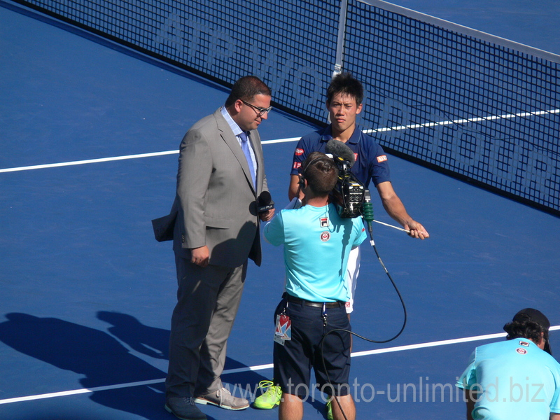 Kei Nishikori (JPN) duuring his postgame interview by Arash Madani 30 July 2016 Rogers Cup Toronto