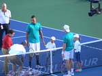 Nick Kyrgios (AUS) and (WC) Denis Shapovalov (CDN) with coin-toss on Centre Court 25 July 2016 Rogers Cup in Toronto