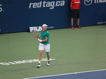 Denis Shapovalov (CDN) on Centre Court warming up to play Grigor Dimitrov (BUL) on Centre Court 27 July 3016 Rogers Cup in Toronto  