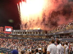 Central Court erupts with fireworks after the semifinal win by Novak Djokovic over Gael Djokovic at evening match 30 July 2016 Rogers Cup Toronto
