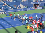 Coin-toss for doubles. Daniel Nestor and Vasek Pospisil on Central Court facing Jamie Murray and Bruno Soares (BRA) 30 July 2016 Rogers Cup Toronto