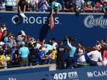 Kei Nishikori is signing autographs to his fans after the semifinal win over Stan Wawrinka (SUI)  30 July 2016 Rogers Cup in Toronto