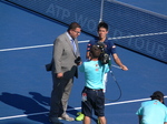 Kei Nishikori (JPN) duuring his postgame interview by Arash Madani 30 July 2016 Rogers Cup Toronto