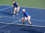 Jamie Murray (GBR) and Bruno Soares (BRA) on Central Court during semifinal match with Daniel Nestor and Vasek Pospisil 30 July 2016 Rogers Cup in Toronto