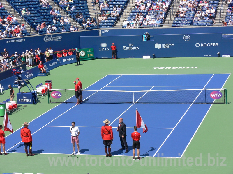 O Canada National Anthem being sung on Centre Court with opening for singles and doubles finals!