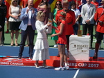 Suzan Rogers of Rogers Communication presenting Champion Ellina Svitolina with Rogers Cup Trophy!