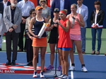 Rogers Cup 2017 - Makarova holding Trophy and Vesnina speaking during Award Ceremony!