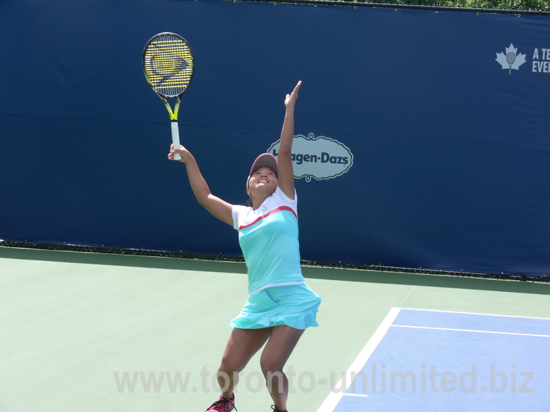 Kurumi Nara (JPN) on Court 3 serving to Magdalena Rybarikova (SVK) in qualifying match 5 August 2017 Rogers Cup!