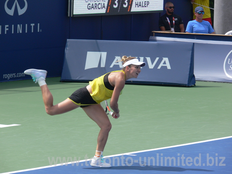 Simona Halep serving on Central Court to Caroline Garcia (FRA) 11 August 2017 Rogers Cup Toronto!