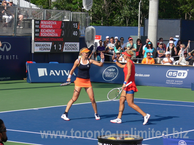 Ekaterina Makarova and Elena Vesnina on Grandstand in doubles match 12 August 2017 Rogers Cup Toronto!