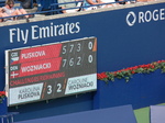 Scoreboard showing Pliskova - Wozniacki 11 August 2017 Rogers Cup Toronto!