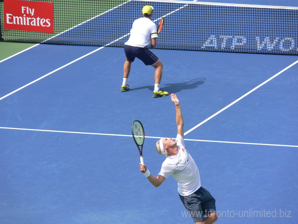 Henri Kontinen (FIN) serving on the Centre Court in Doubles Final August 12, 2018 Rogers Cup Toronto!