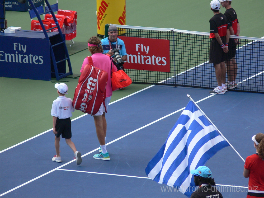 Stefanos Tsitsipas coming to the Centre Court with a Greek Flag to play the Rogers Cup Final August 12, 2018 Toronto!