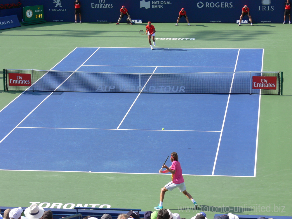 Stefanos Tsitsipas returning serve to Rafael Nadal in Singles Final August 12, 2018 Rogers Cup Toronto!