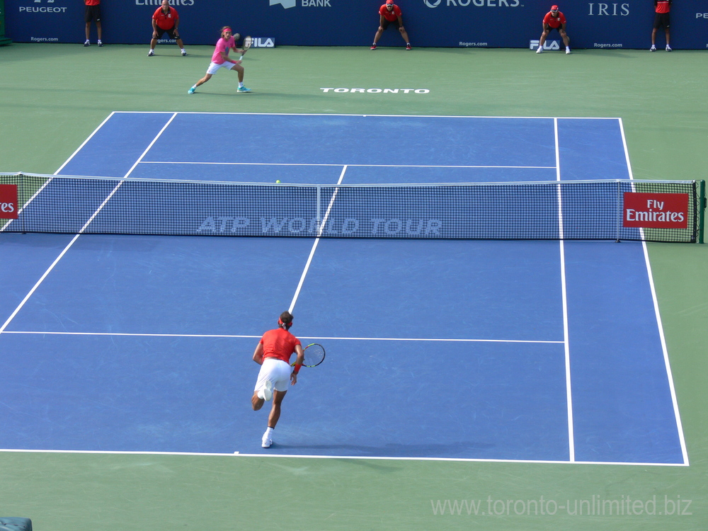 Rafael Nadal serving to Stefanos Tsitsipas on the Centre Court Rogers Cup Finals August 12, 2018 Toronto!