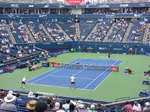 On the Centre Court Doubles Final in Progress! Raven Klaasen serving August 12, 2018 Rogers Cup Toronto.