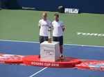 Doubles Champions Henri Kontinen and John Peers with the Trophy on the Display Stand. Rogers Cup 2018 Toronto