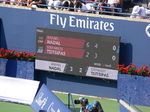 Scoreboard on Centre Court showing Nadal and Tsitsipas in the Final August 12, 2018 Rogers Cup Toronto.
