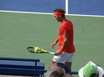 Rafael Nadal on Centre Court getting ready to serve. Rogers Cup August 12, 2018  Toronto.