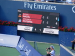 Rafael Nadal has a match point on the Scoreboard Centre Court Rogers Cup Singles Finals August 12, 2018 Toronto