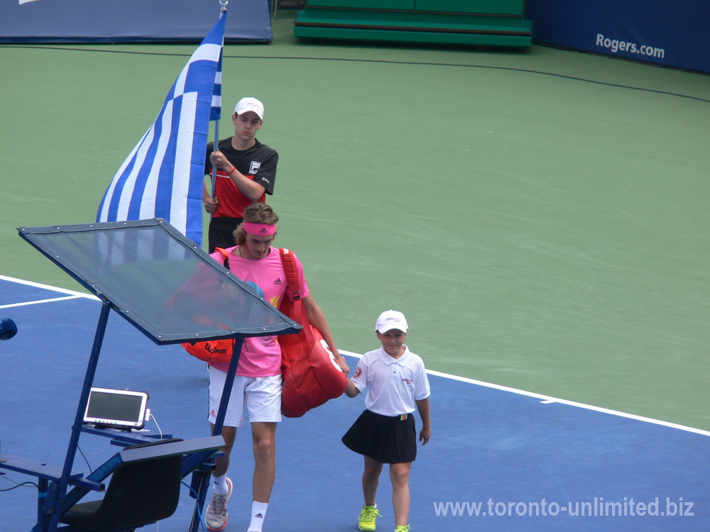 Stefanos Tsitsipas coming to the Centre Court to play Novak Djokovic August 9, 2018 Rogers Cup Toronto!