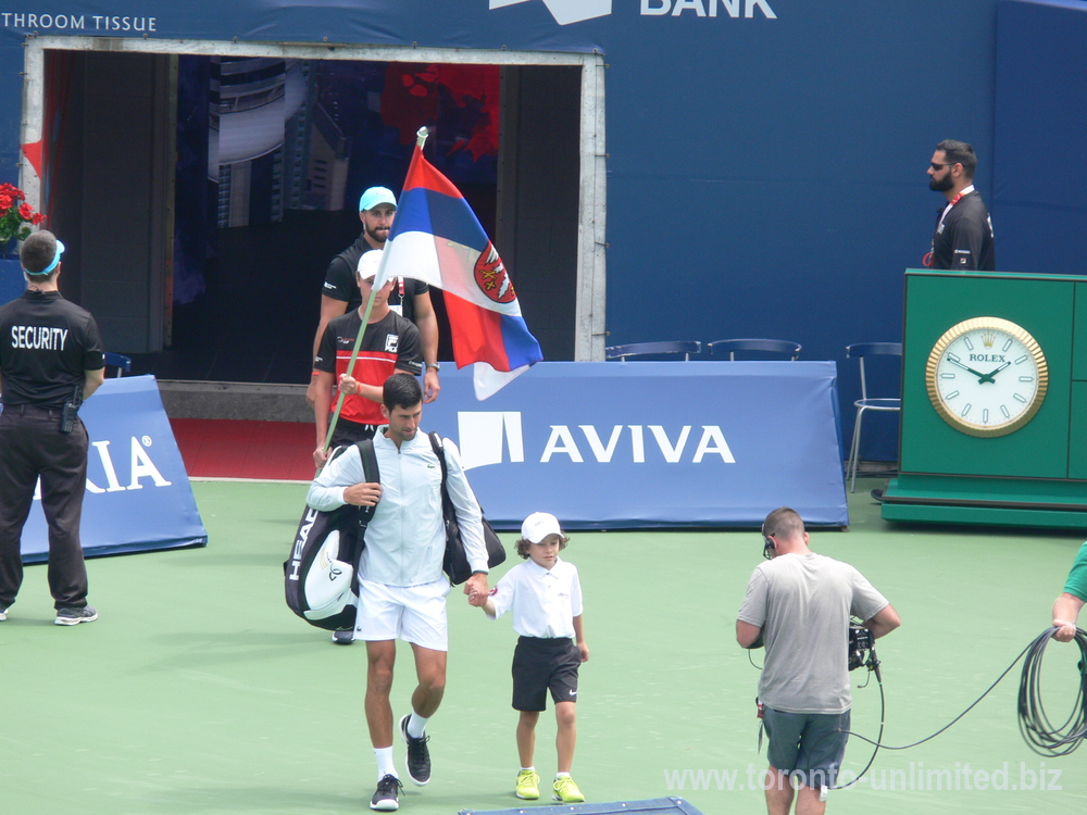 Novak Djokovic coming to the Centre Court play Stefanos Tsistsipas August 9, 2018 Rogers Cup Toronto