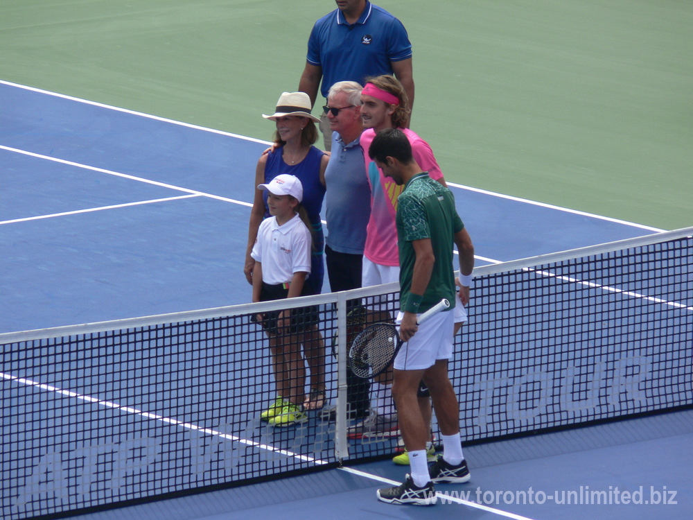 On the Centre Court Novak Djokovic, Stefanos Tsitsipas, Apostolos Tsitsipas and Julia Apostoli-Salnikova August 9, 2018 Rogers Cup Toronto!