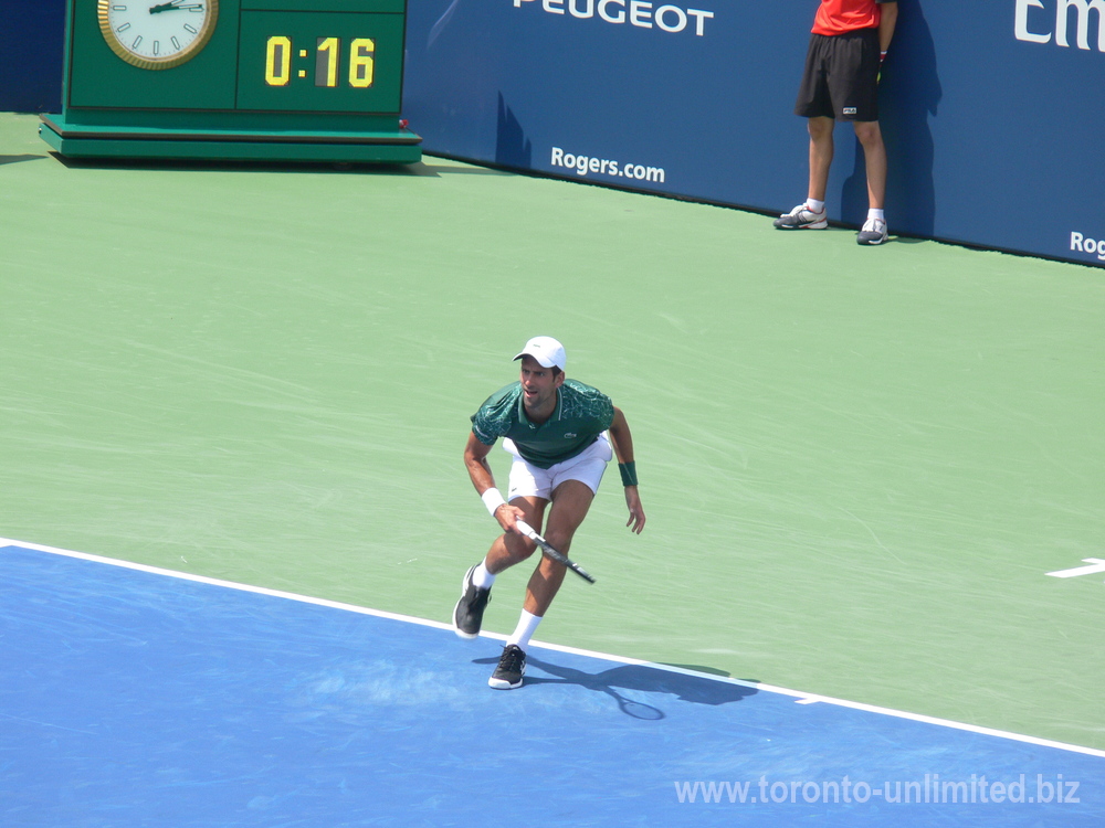 Novak Djokovic on the baseline of the Centre Court Rogers Cup August 9, 2018 Toronto!