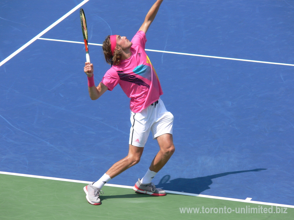 Stefanos Tsitispas serving to Novak Djokovic on the Centre Court August 9, 2018 Rogers Cup Toronto!