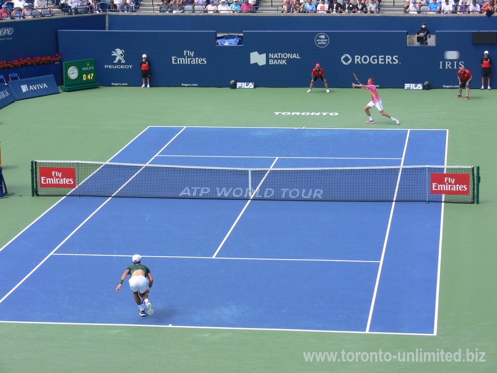 Stefanos Tsitsipas returning serve from Novak Djokovic August 9, 2018 Rogers Cup Toronto!