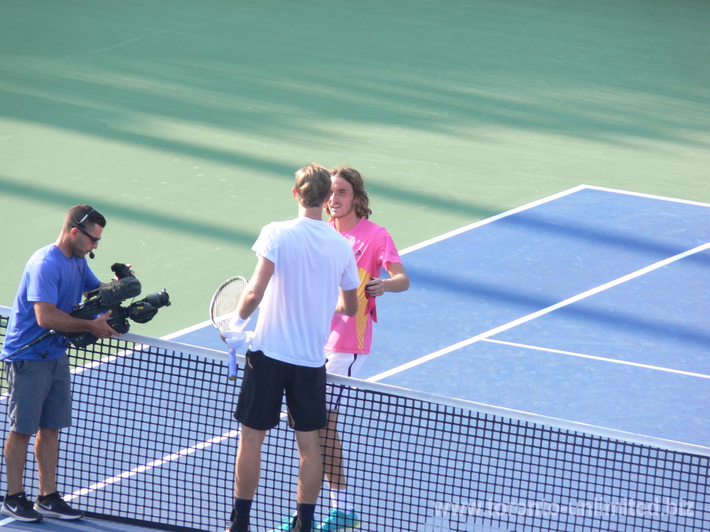 Tsitsipas and Anderson shaking hands on the Centre Court August 11, 2018 Toronto!