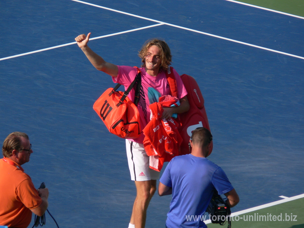 Jubilant Stefanos Tsitsipas leaving the court after the semi-final win August 11, 2018 Rogers Cup Toronto!