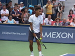 Felix Auger-Aliassime about to serve in the doubles match August 6, 2018 Rogers Cup Toronto